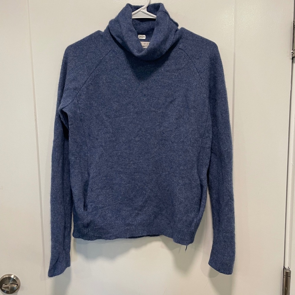 Max Studio 100% Cashmere Turtleneck Sweater Blue Heather 2-Ply Knit Women Medium